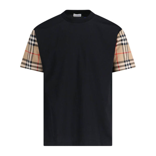 Burberry Vintage Check-sleeve T-shirt with black crew neck and iconic check pattern cotton short sleeves.
