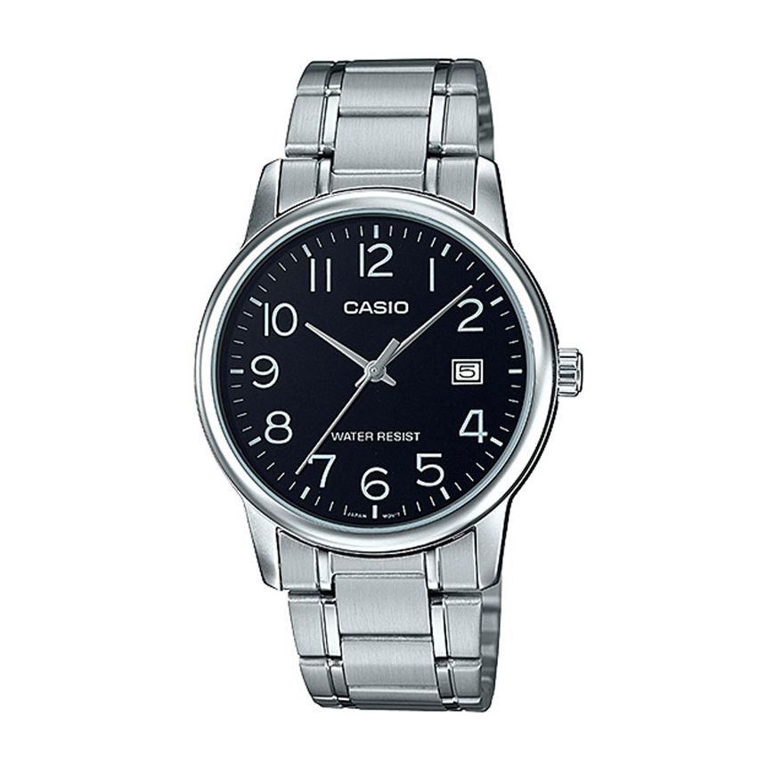 CASIO COLLECTION Mod. DATE STEEL - BLACK wristwatch with stainless steel case and bracelet, quartz movement, 3 ATM water resistance.