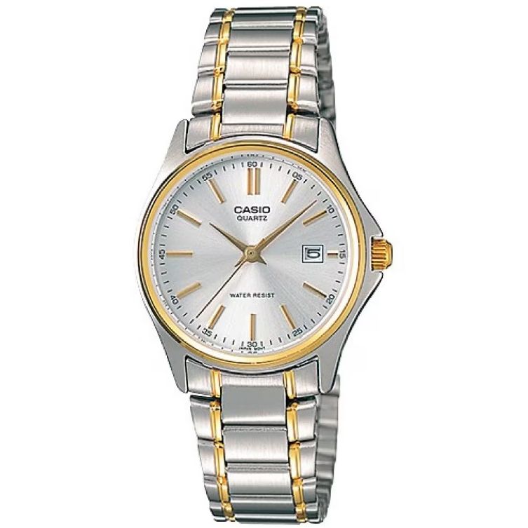 CASIO COLLECTION Mod. LADY DATE STEEL-GOLD - ARGENTEE. GOLD INDEXES wristwatch with stainless steel and gold strap, 3 ATM water resistant.