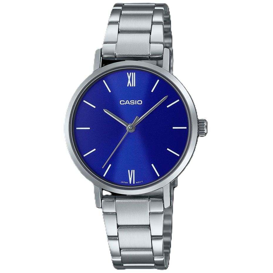 CASIO COLLECTION Mod. LADY EASY TIME - BLUE stainless steel quartz wristwatch with blue dial, splash proof, in official box