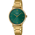 CASIO COLLECTION Mod. LADY EASY TIME - GOLD. GREEN wristwatch, 30mm metal case, green dial, gold-tone metal strap, quartz, 3 ATM water resistant