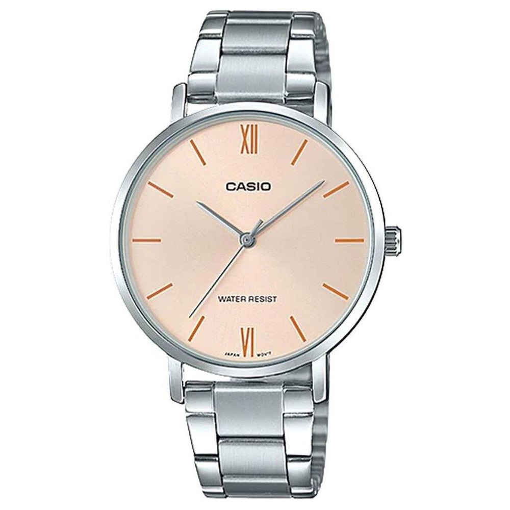 CASIO COLLECTION Mod. MINIMAL - ANTIQUE PINK ladies wristwatch with stainless steel strap, quartz movement, and mineral dial.