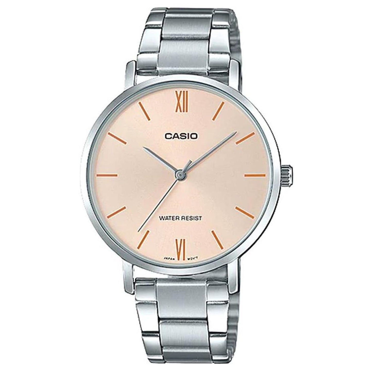 CASIO COLLECTION Mod. MINIMAL - ANTIQUE PINK ladies wristwatch with stainless steel strap, quartz movement, and mineral dial.