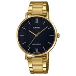 CASIO COLLECTION Mod. MINIMAL GOLD - BLACK wristwatch, gold stainless steel, 3 ATM water-resistant, black dial with gold case, official packaging