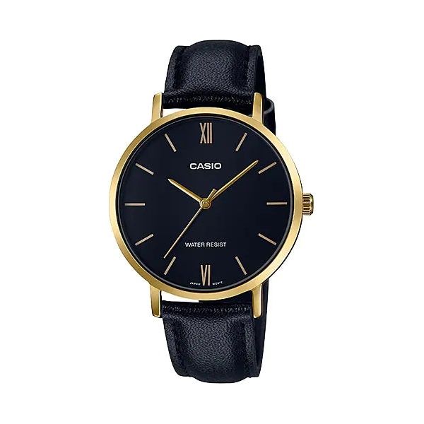CASIO COLLECTION Mod. MINIMAL GOLD. LEATHER - BLACK