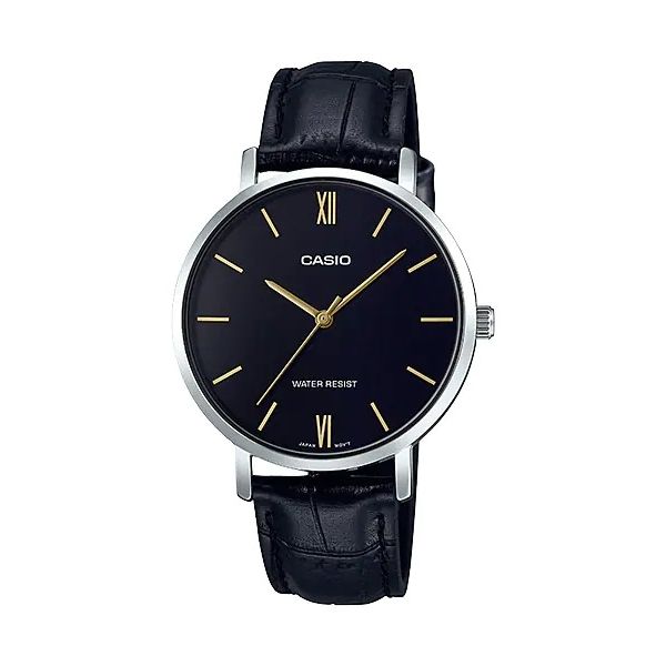 CASIO COLLECTION Mod. MINIMAL. LEATHER - BLACK wristwatch with stainless steel case and black leather strap for ladies.