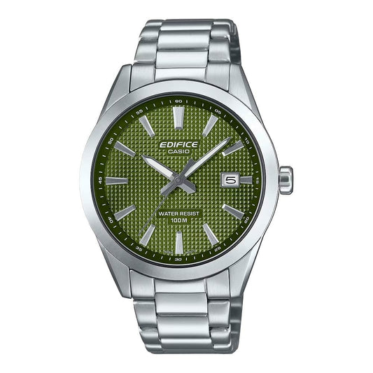 CASIO EDIFICE Mod. CLASSIC DATE - GREEN wristwatch, stainless steel case, green dial, quartz movement, water resistant 10 ATM.