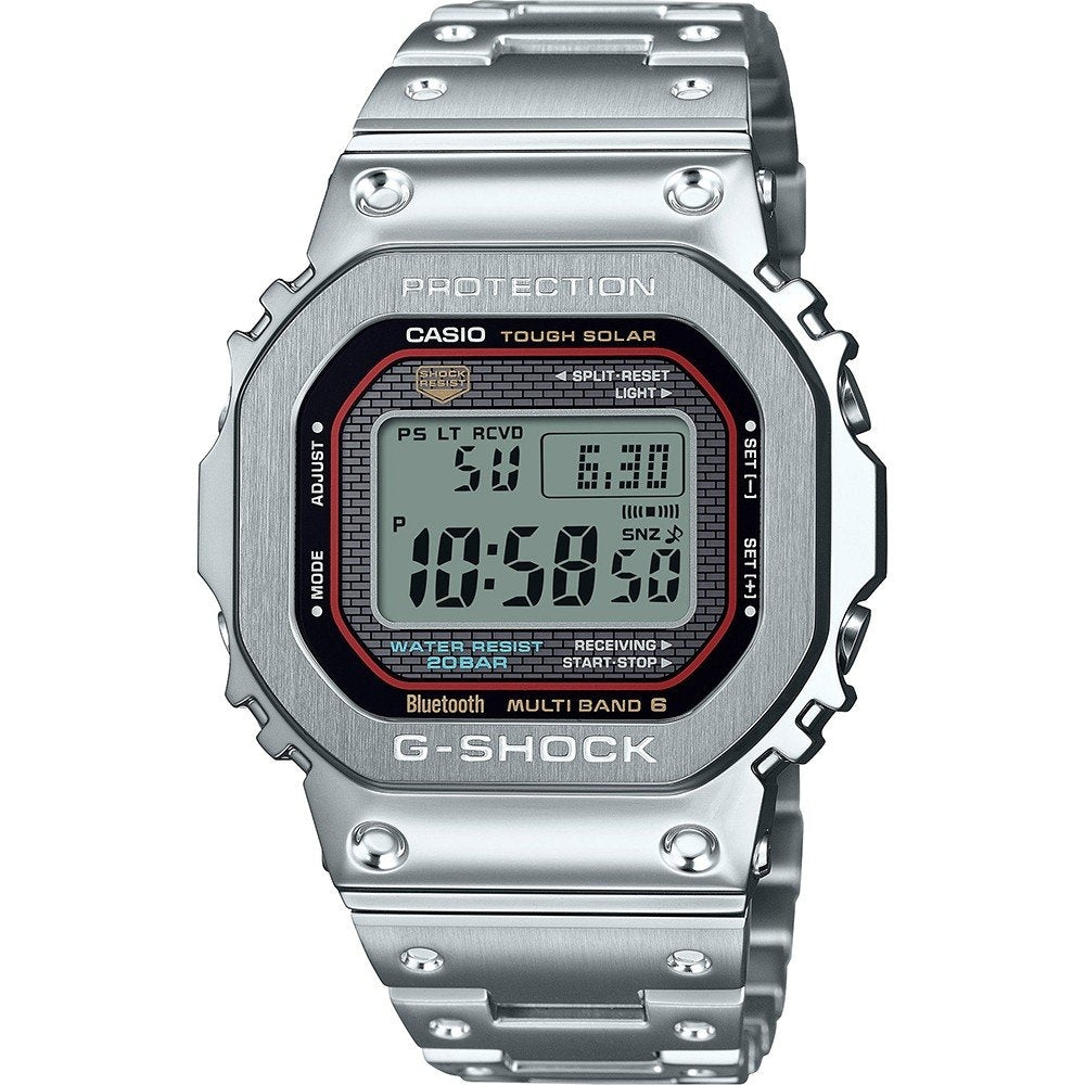 CASIO G-SHOCK MASTER OF G Mod. THE ORIGIN FUL METAL, water-resistant solar stainless steel wristwatch with multifunction dial and SS bracelet
