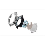 Exploded view of CASIO G-SHOCK Mod. OAK G-STEEL VIVID ORANGE showcasing its SS & resin case and mineral dial components.