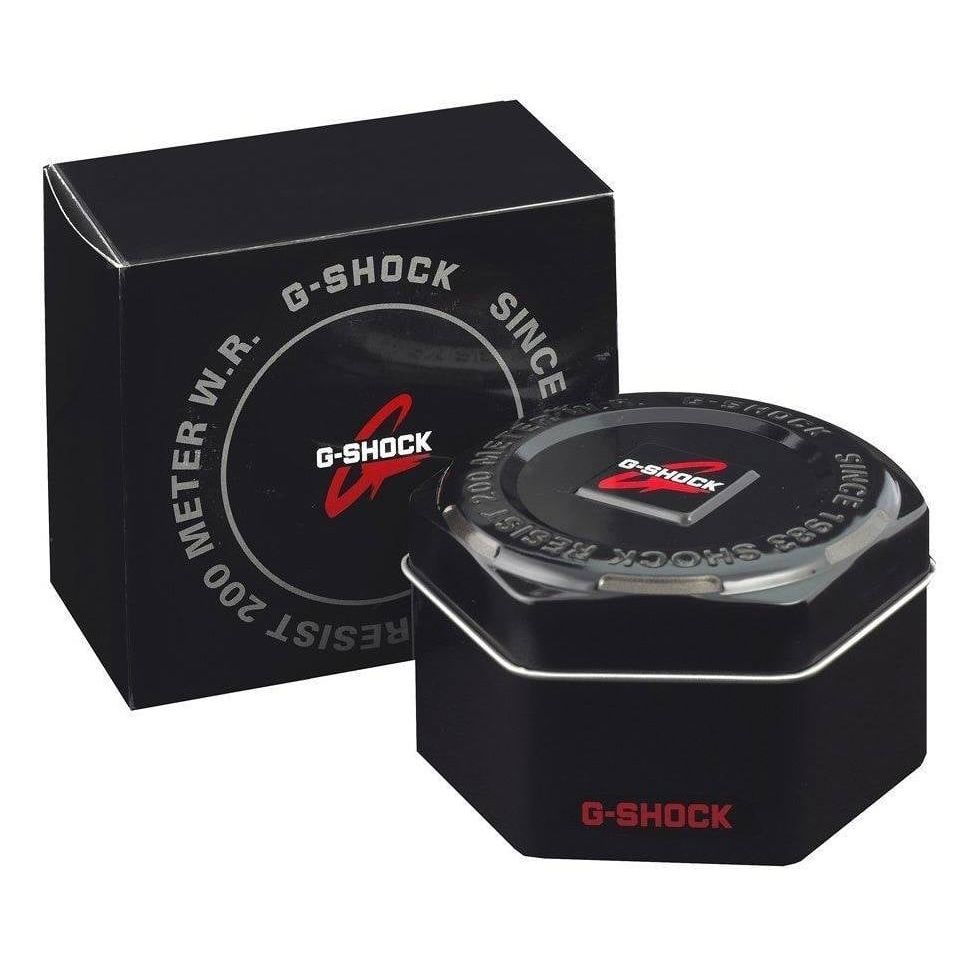 Official packaging for CASIO G-SHOCK Mod. OAK G-STEEL VIVID ORANGE wristwatch with 20 ATM water resistance.