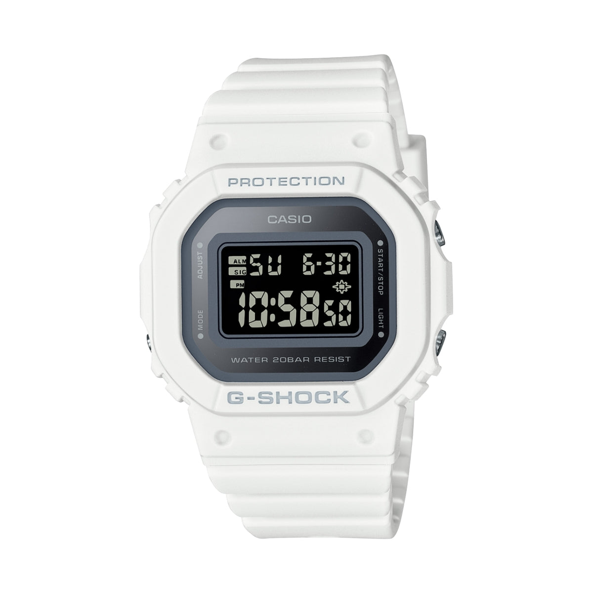 CASIO G-SHOCK Mod. THE ORIGIN Small white wristwatch with digital display and multifunction quartz movement.