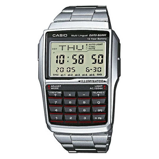 CASIO VINTAGE Mod. DATABANK CALCULATOR - SILVER wristwatch with multifunction quartz movement and 3 ATM water resistance.