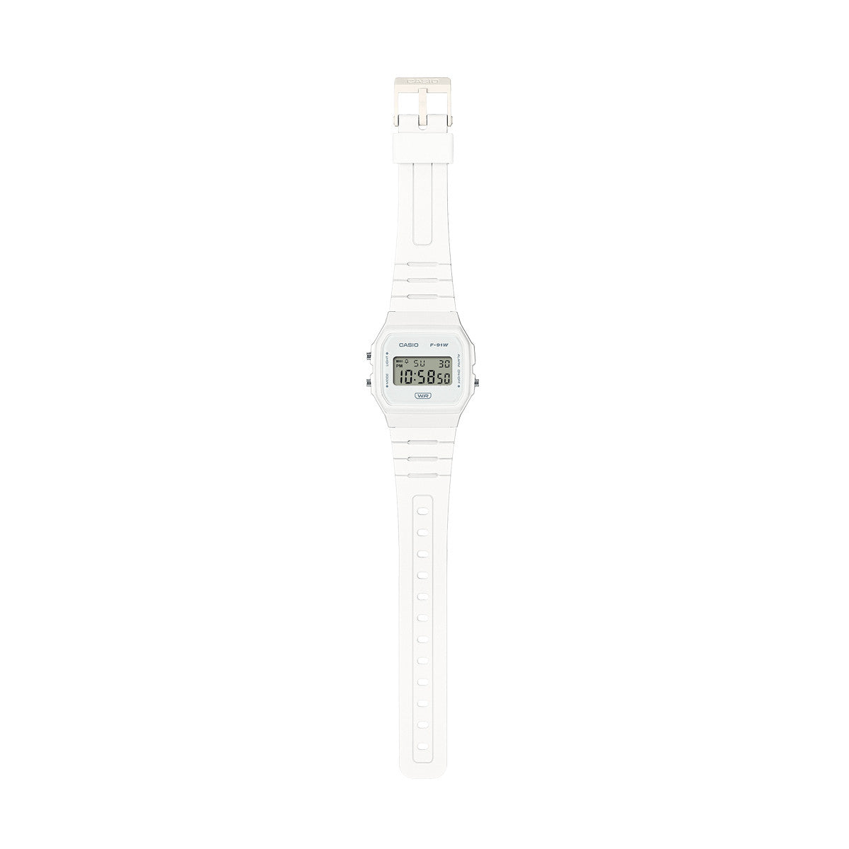 CASIO VINTAGE Mod. F-91 BIO RESIN STRAP - WHITE unisex wristwatch with 3 ATM water resistance, resin case and strap, quartz movement, and mineral dial.