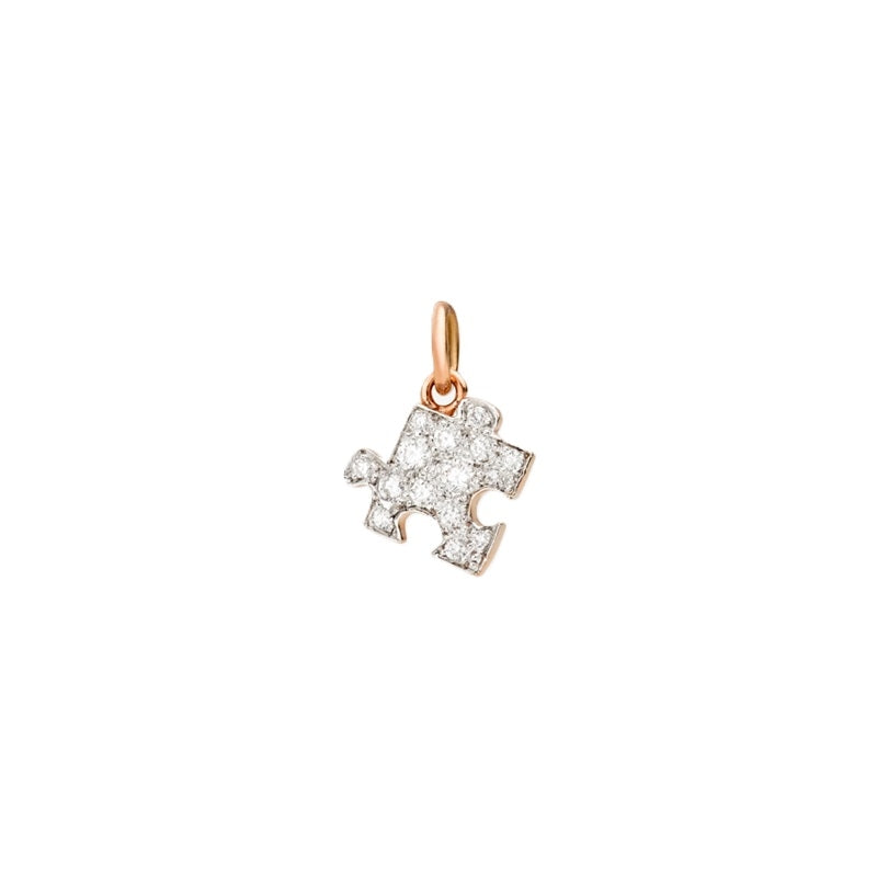 Elegant CHARMS DODO MOD. DMC1002PZZLSDB09R diamond puzzle piece pendant on a rose gold setting, perfect for jewelry collections.