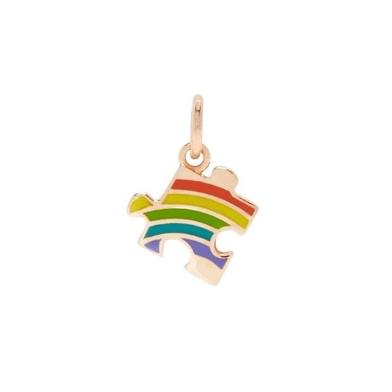 Puzzle piece charm with rainbow design, CHARMS DODO MOD. DMC3005PZZLSEMX9R, multicolored pendant for jewelry lovers.