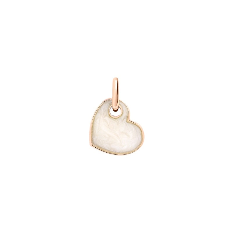 Heart-shaped charm pendant, CHARMS DODO MOD. DMC4011HEARTEPB9R in white and gold.
