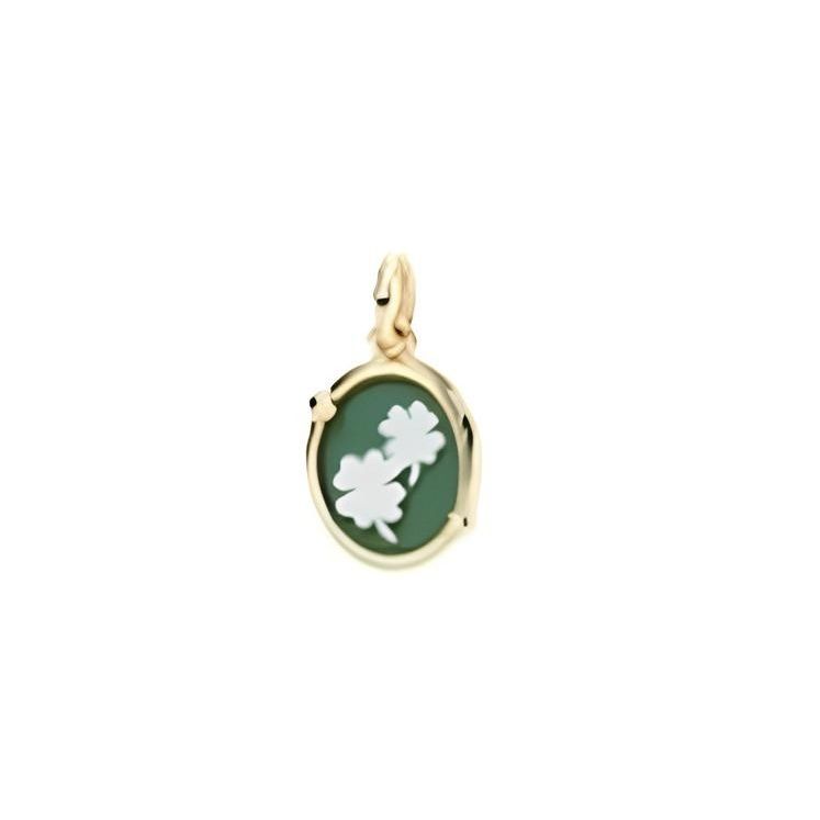 CHARMS DODO MOD. DMC5016CAMEOVE09G gold charm with green and white design.