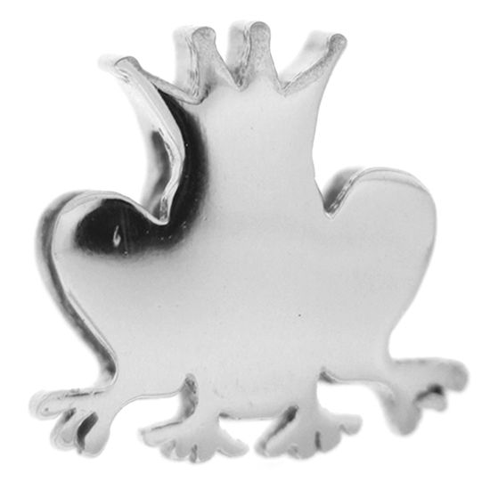 Silver frog charm in the shape of a crowned frog, CHARMS RUE DES MILLE MOD. XB-002, perfect for jewelry crafting.