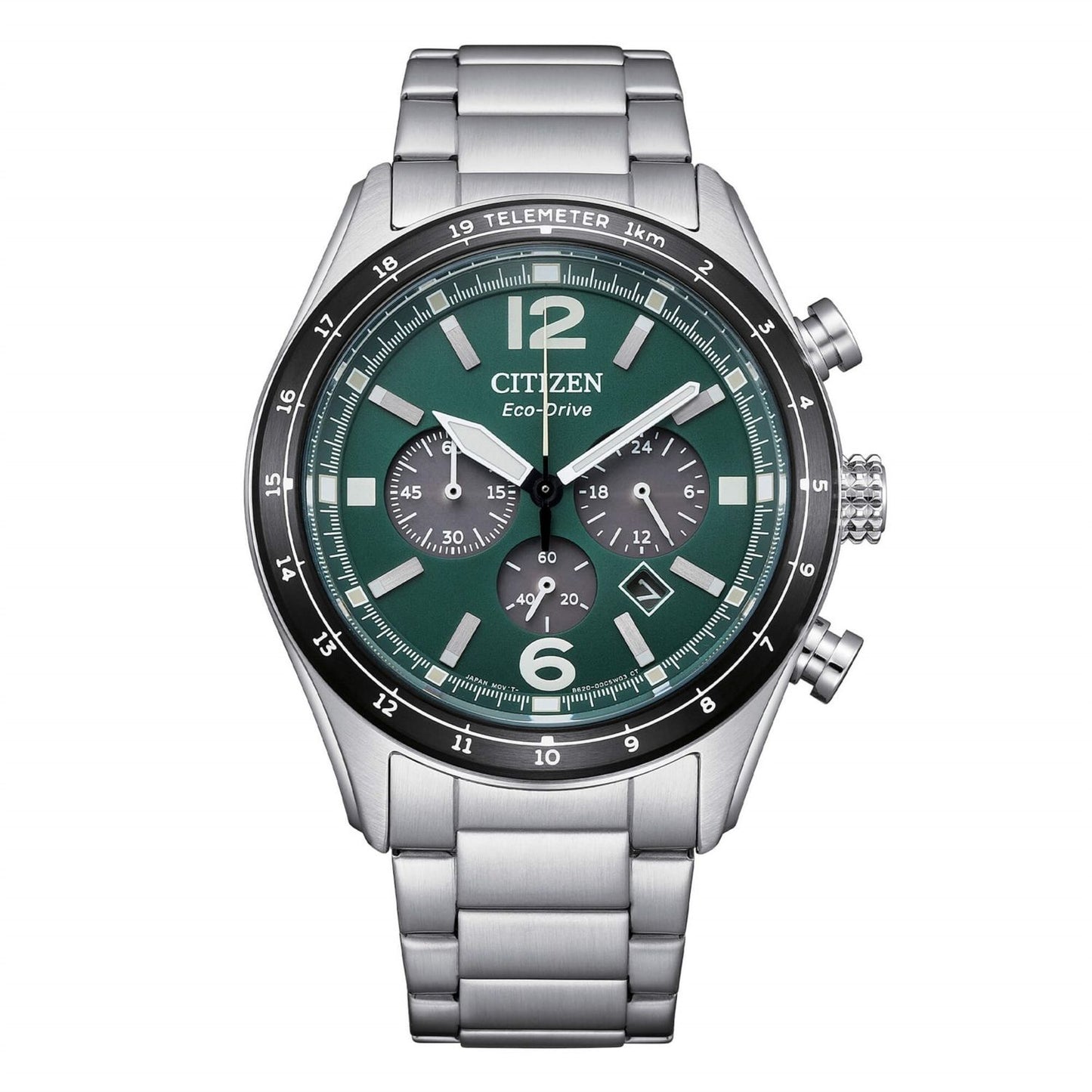 CITIZEN Mod. AVIATOR CRONO silver wristwatch with green dial and eco-drive technology