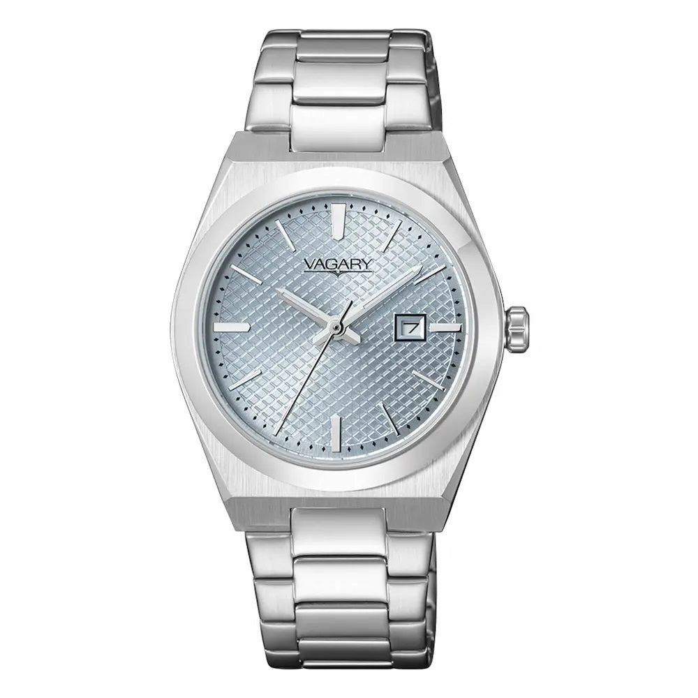 CITIZEN VAGARY MOD. IU3-118-75 silver wristwatch with blue dial and date display.