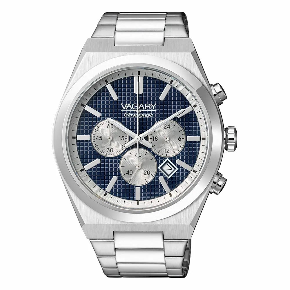 CITIZEN VAGARY MOD. IV4-918-73 luxury men's watch with silver bracelet and blue dial, modern design.