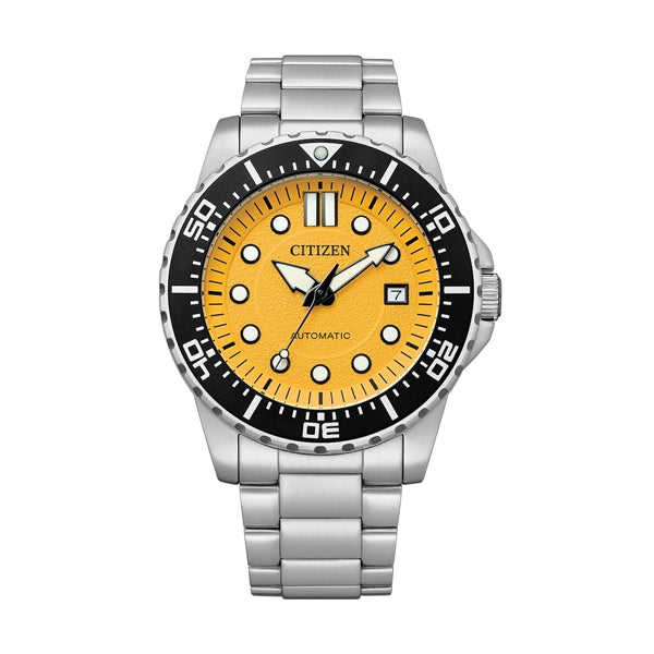 CITIZEN WATCHES Mod. NJ0170-83Z, 43mm stainless steel wristwatch, water-resistant 10 ATM, automatic movement, yellow dial, SS bracelet