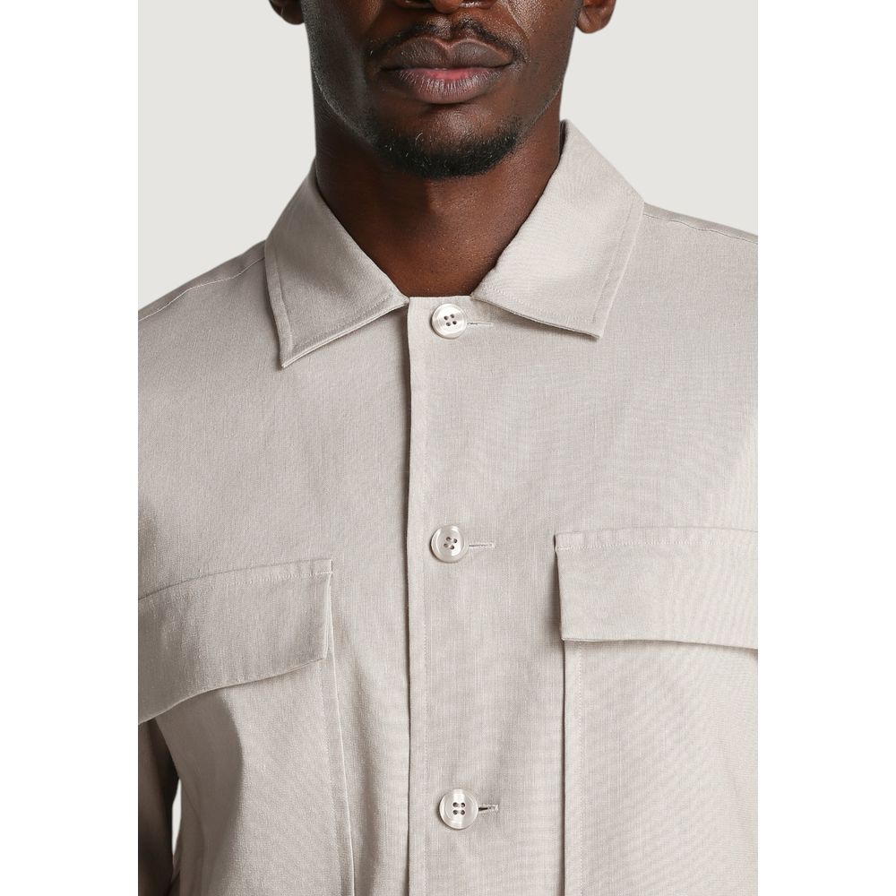 Calvin Klein Beige Lyocell Jackets And Coat for men – long-sleeve shirt made from Lyocell blend, showing button details and collar.