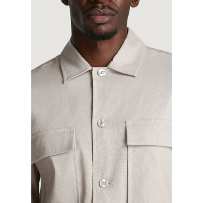 Calvin Klein Beige Lyocell Jackets And Coat for men – long-sleeve shirt made from Lyocell blend, showing button details and collar.