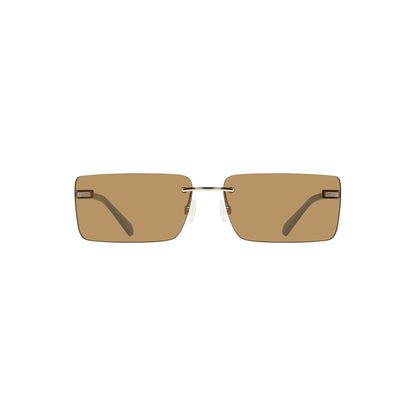 Calvin Klein Beige Metal Women Sunglass with rectangular brown lenses and sleek metal frame, perfect for stylish sun protection.