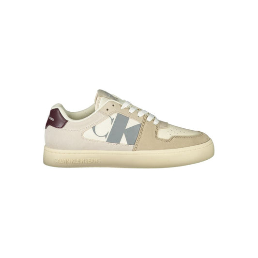 Calvin Klein Beige Polyester Men Sneaker with chic design, featuring grey and Bordeaux accents, removable footbed, and logo print.