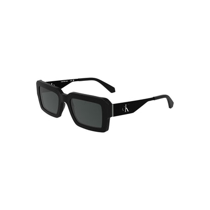 Calvin Klein Black Acetate Women Sunglasses with sleek rectangular lenses and black tint, stylishly designed for a sharp and commanding look.