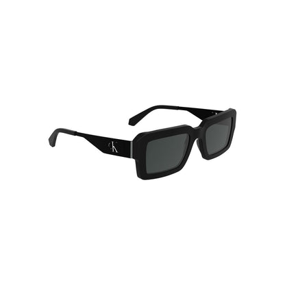 Calvin Klein Black Acetate Women Sunglasses with rectangular lenses and black tint, sleek design ideal for style and eye protection.