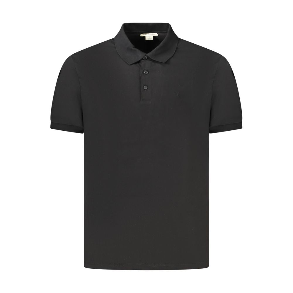 Calvin Klein Black Cotton Men Polo Shirt with short sleeves and embroidered logo, showcasing a classic fit and three-button placket.