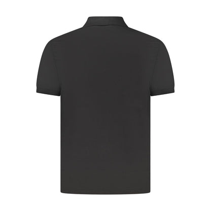Back view of Calvin Klein Black Cotton Men Polo Shirt showcasing the classic fit and sleek design for stylish comfort.