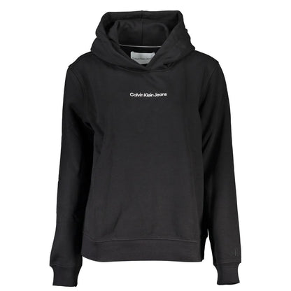 Calvin Klein Black Cotton Women's Sweatshirt with hood and logo, showcasing premium design and comfort.