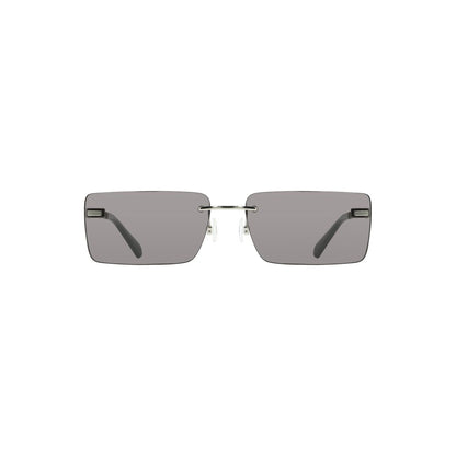 Calvin Klein Black Metal Women Sunglass with sleek rectangular smoke lenses and sophisticated metal frame.