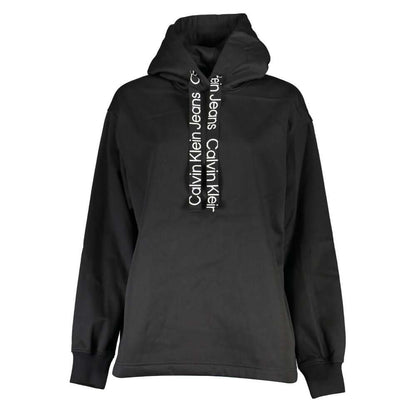 Calvin Klein Black Polyester Women Sweater with hood and logo, made from 50% recycled materials for cozy chic style