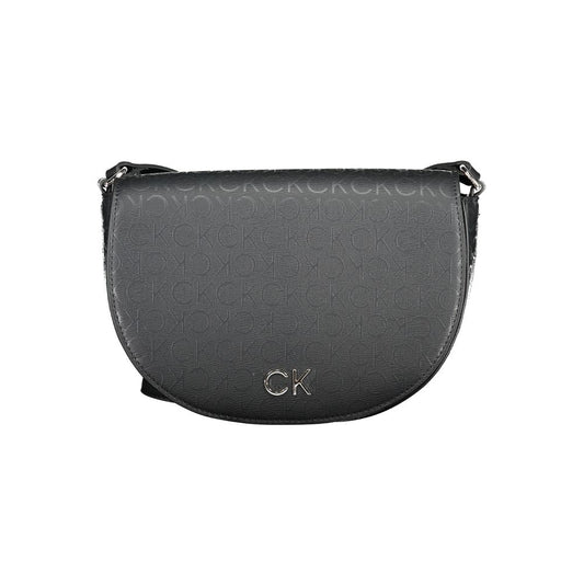 Calvin Klein Black Polyethylene Handbag with adjustable strap, internal card pocket, magnetic closure, and contrasting details.