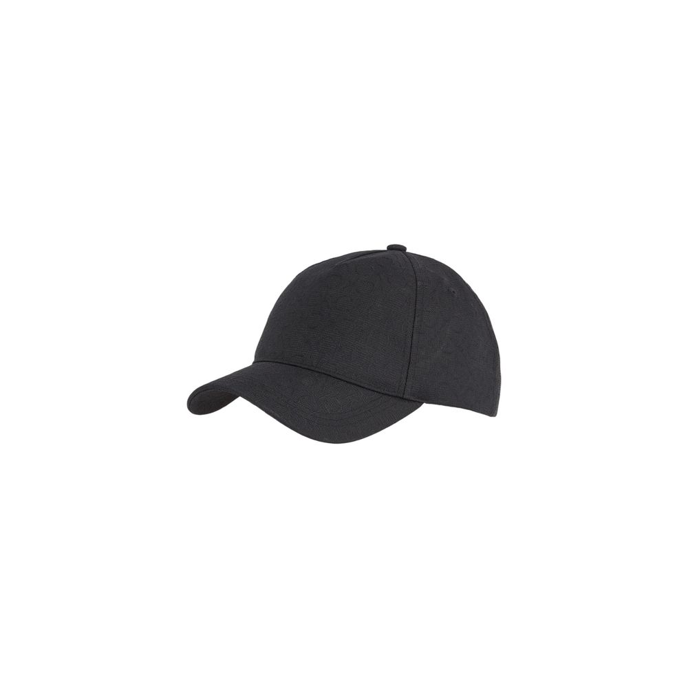 Calvin Klein Black Recycled Polyester Cap (Baseball Hat) with jacquard monogram design, sustainable visor cap for women.