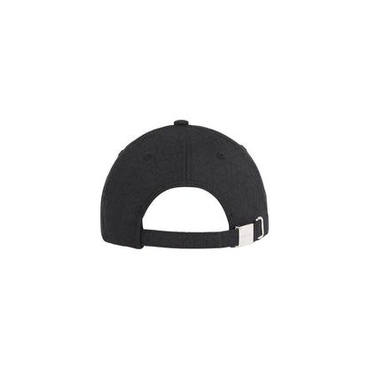 Back view of Calvin Klein Black Recycled Polyester Cap (Baseball Hat) with adjustable strap and jacquard monogram design.