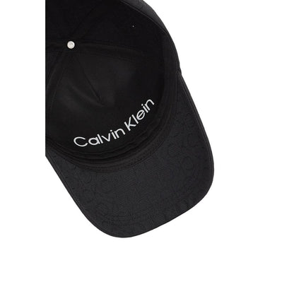 Calvin Klein Black Recycled Polyester Cap (Baseball Hat) with jacquard monogram design, elegant and sustainable women's visor cap.