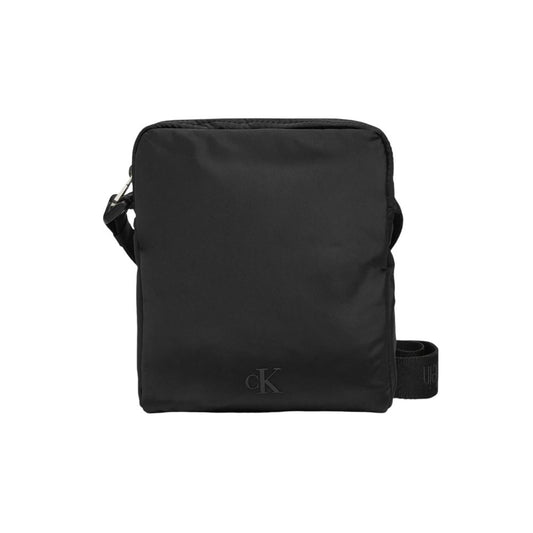 Calvin Klein Black Recycled Polyester Messenger Bag with adjustable shoulder strap for men, elegant and practical design.