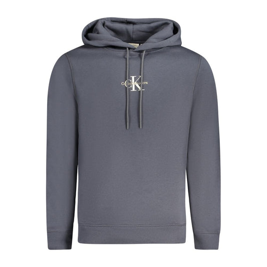 Calvin Klein Blue Cotton Men Sweater with logo embroidery, long sleeve hoodie