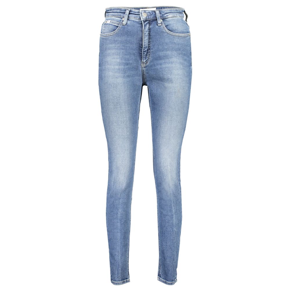 Calvin Klein Blue Cotton Women Jeans, high-rise skinny with washed effect, sustainable style, five pockets, button and zip closure.