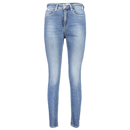 Calvin Klein Blue Cotton Women Jeans, high-rise skinny with washed effect, sustainable style, five pockets, button and zip closure.