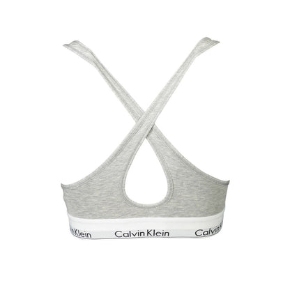 Back view of Calvin Klein Brown Cotton Women Bralette with chic crossed straps and elastic band featuring logo.