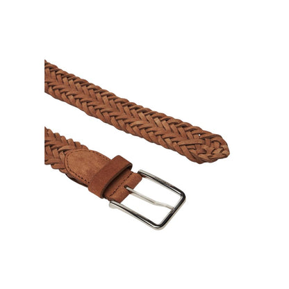 Calvin Klein Brown Leather Regular Belt with braided design and metal buckle, perfect for elegant and casual wear.