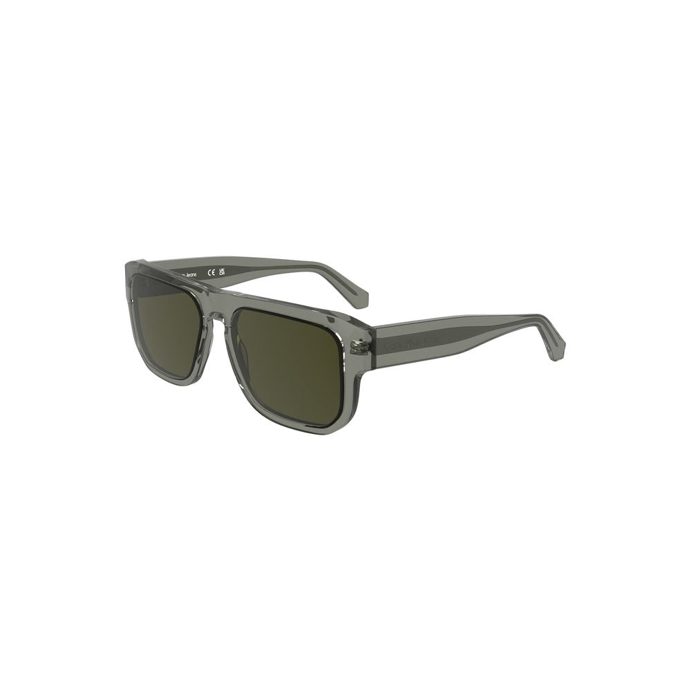 Calvin Klein Gray Acetate Men Sunglass with square frame and smoke lenses, featuring the iconic Calvin Klein logo for authenticity.