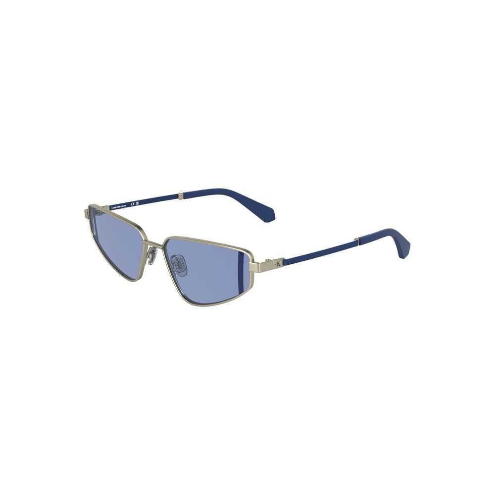 Calvin Klein Gray Metal Women Sunglasses with blue lenses and rectangular design