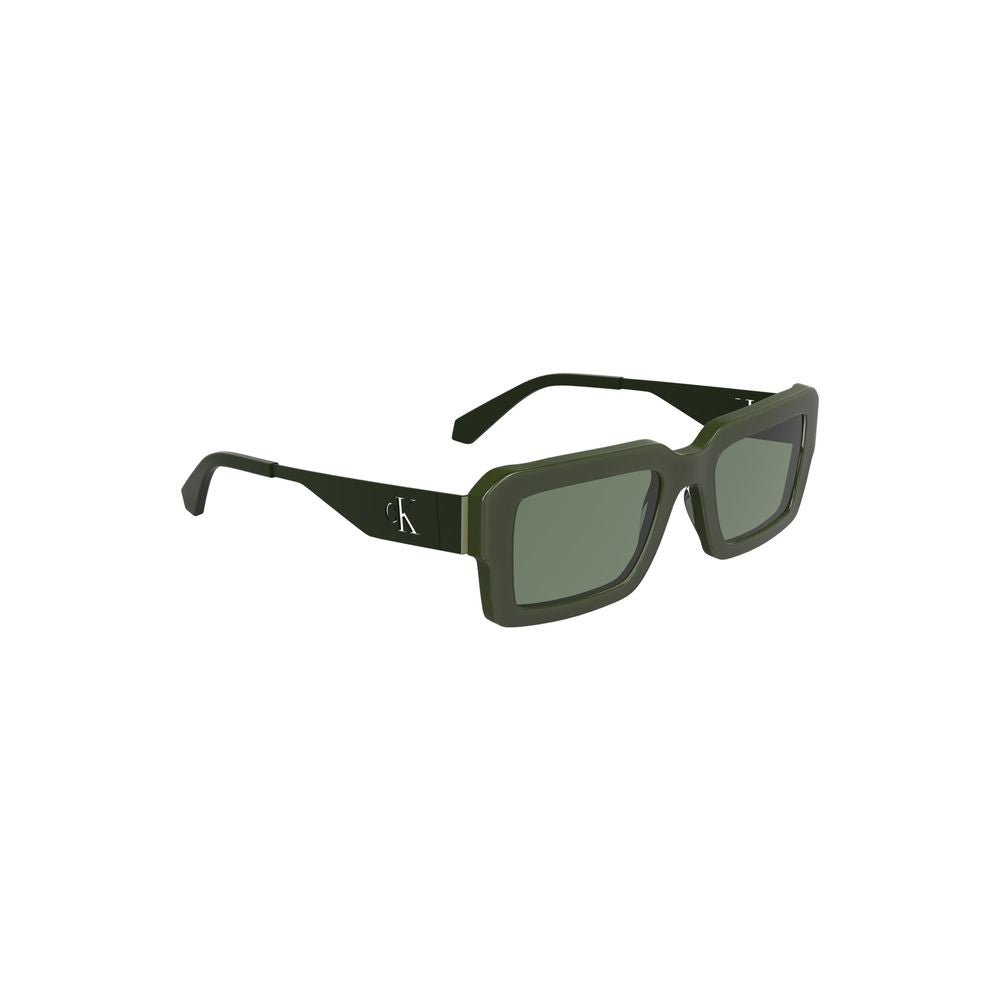Calvin Klein Green Acetate Women Sunglasses with stylish rectangular frame and logo on temples, offering modern sophistication and UV protection.